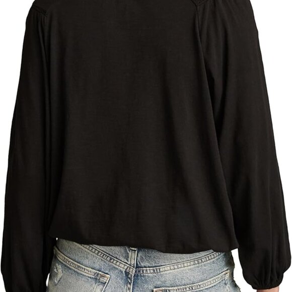 NWT Lucky Brand Women's Contrast Embroidered Peasant Top, Caviar SZ XXL - Picture 3 of 8